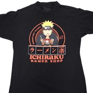 Naruto Shirt Mens Medium (38/40) Black Anime Slim Short Sleeve Graphic Ramen‎